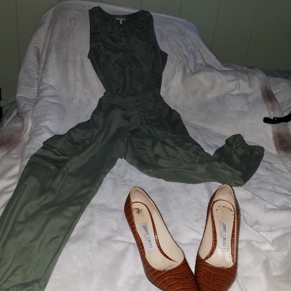 Joie 100% Silk Top and Cargo Pants Outfit